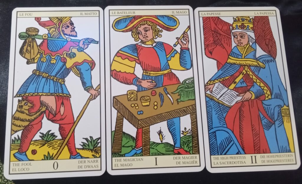 Some Tarot of Marseille Major Arcana cards.